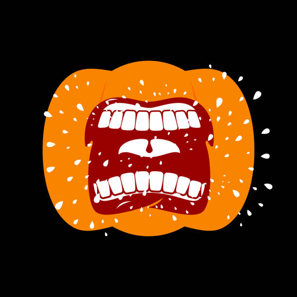 istock Pumpkin screams  open mouth for Halloween. pumpkin shout. Vector illustration 860210480