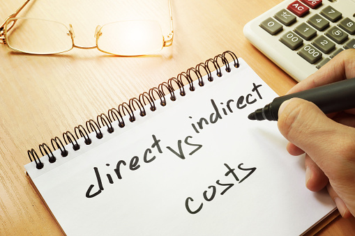 Direct vs indirect costs written by hand in a note.