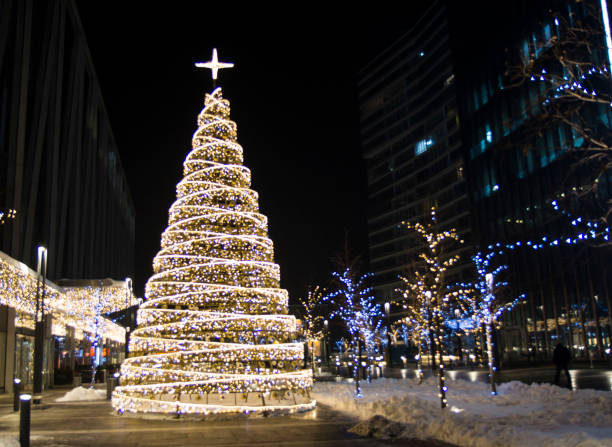 istock Christmas tree decoration background with lights glowing 860214068