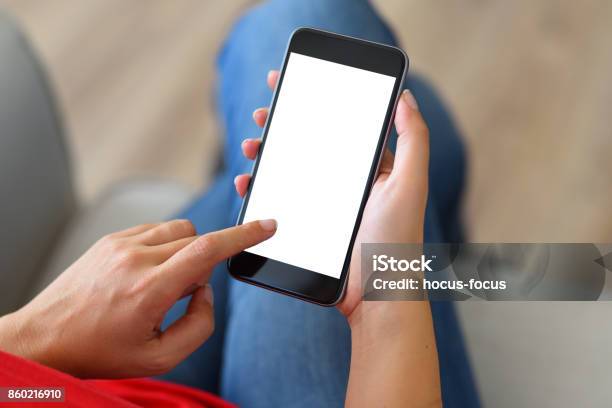 Using White Screen Smart Phone Stock Photo - Download Image Now - Looking Over Shoulder, Over The Shoulder View, Using Phone