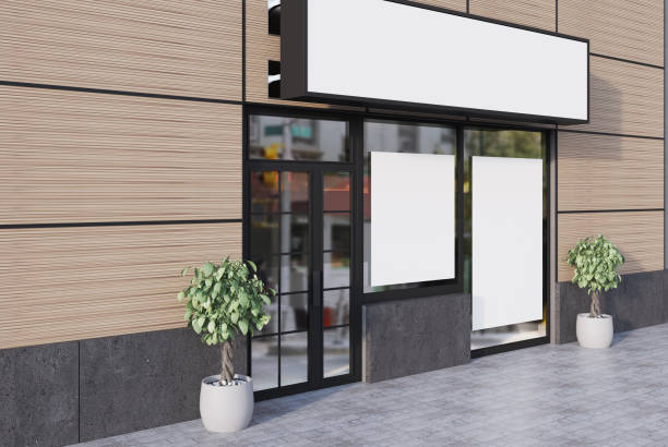 istock Beige cafe exterior with two posters, side 860217704