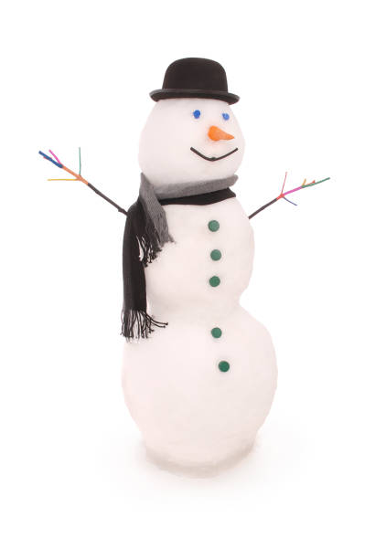 istock White snowman with scarf and hat bowler. 860217720