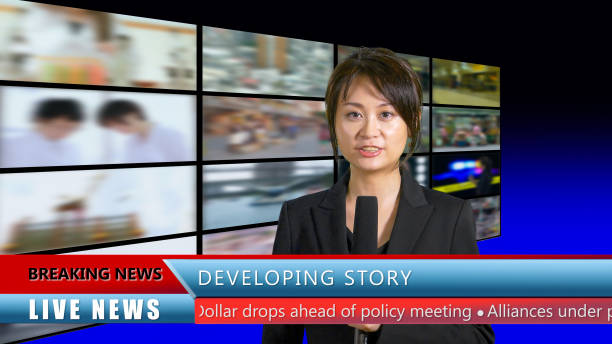 istock Female news anchor in studio 860221448