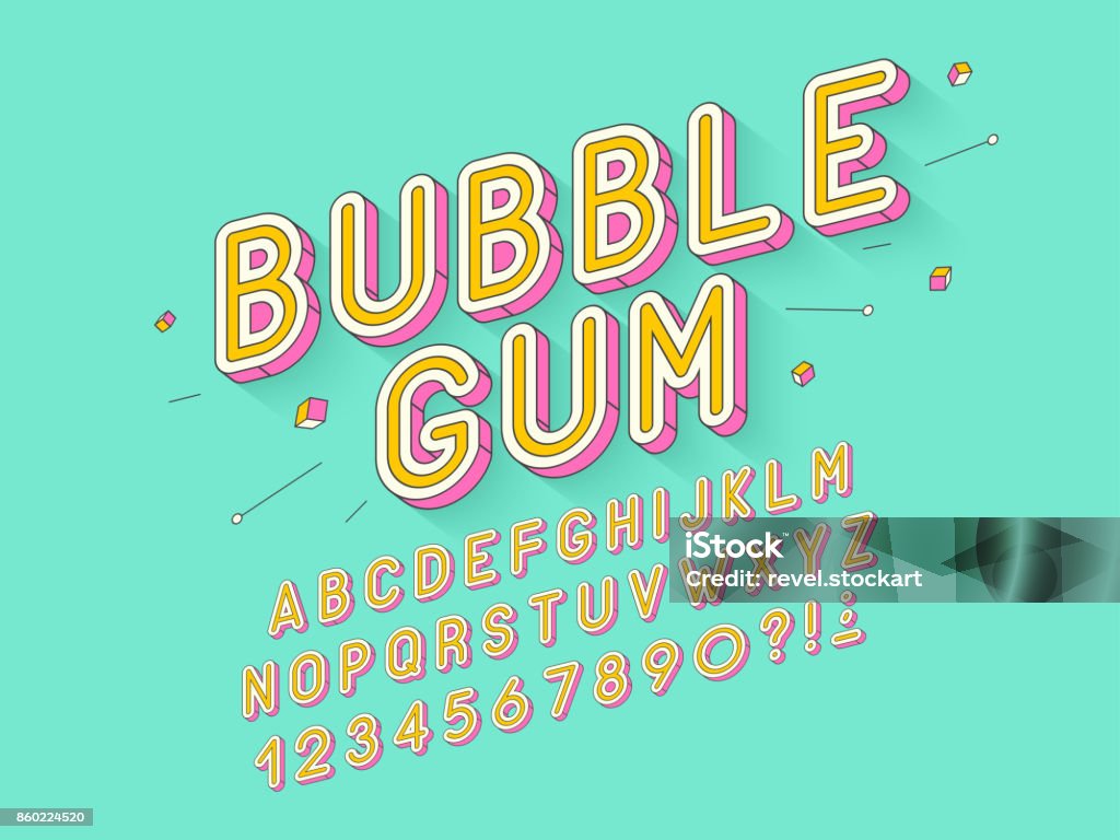 Vector retro Bubble gum grassetto font design, alfabeto, carattere tipografico, tipografia - arte vettoriale royalty-free di Carattere tipografico