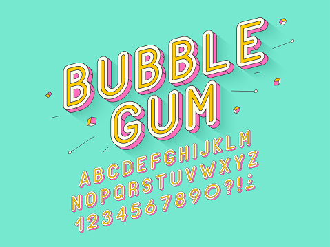 Vector retro Bubble gum bold font design, alphabet, typeface, typography. Vector illustration