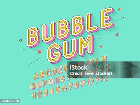istock Vector retro Bubble gum bold font design, alphabet, typeface, typography 860224520