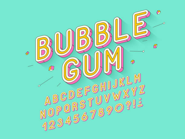 Vector retro Bubble gum bold font design, alphabet, typeface, typography Vector retro Bubble gum bold font design, alphabet, typeface, typography. Vector illustration Letterpress stock illustrations