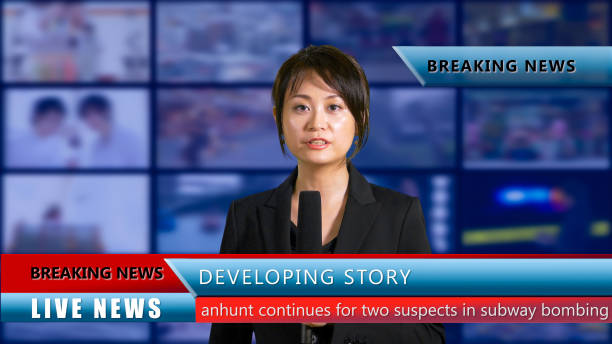 istock Female news anchor in studio 860224644