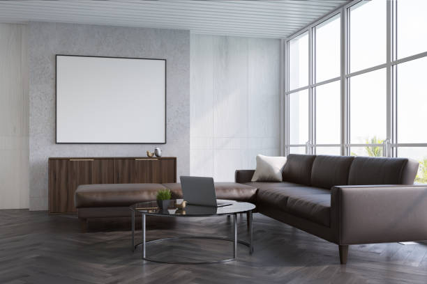 istock Gray living room, sofa and poster 860224648