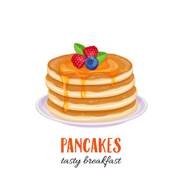 illustrations, cliparts, dessins animés et icônes de vector illustration des crêpes. - pancake ready to eat equipment fruit