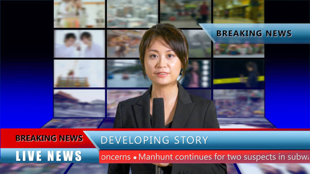 istock Female news anchor in studio 860225134