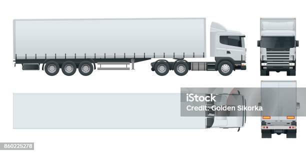 Truck Trailer With Container Cargo Delivering Vehicle Template Vector Isolated On White View Front Rear Side Top Car For The Carriage Of Goods Stock Illustration - Download Image Now