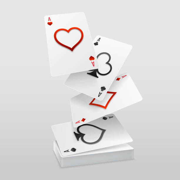 ilustrações de stock, clip art, desenhos animados e ícones de vector set of four aces playing cards fall on the card deck. - poker cards royal flush heart shape