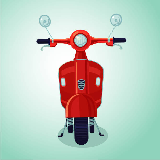 красный винтажный мото scooter. изолированная иллюстрация мультфильма - bicycle racing bicycle isolated red stock illustrations