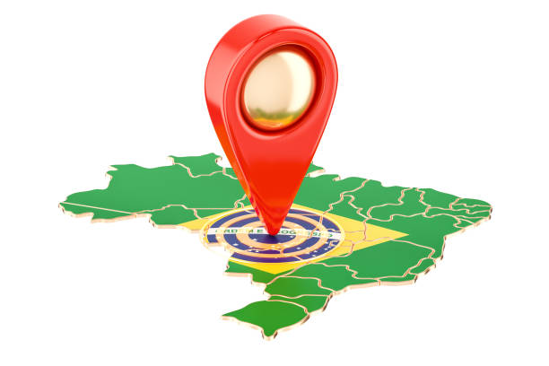 Map pointer on the map of Brazil, 3D rendering isolated on white background