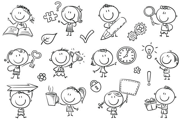 Kids with Symbols vector art illustration