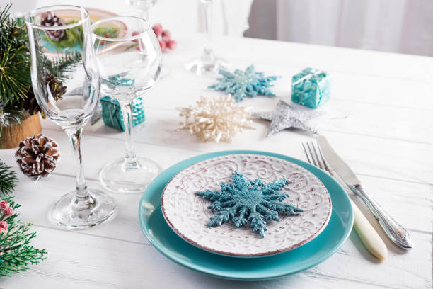istock Table served for Christmas dinner in living room, 860253390