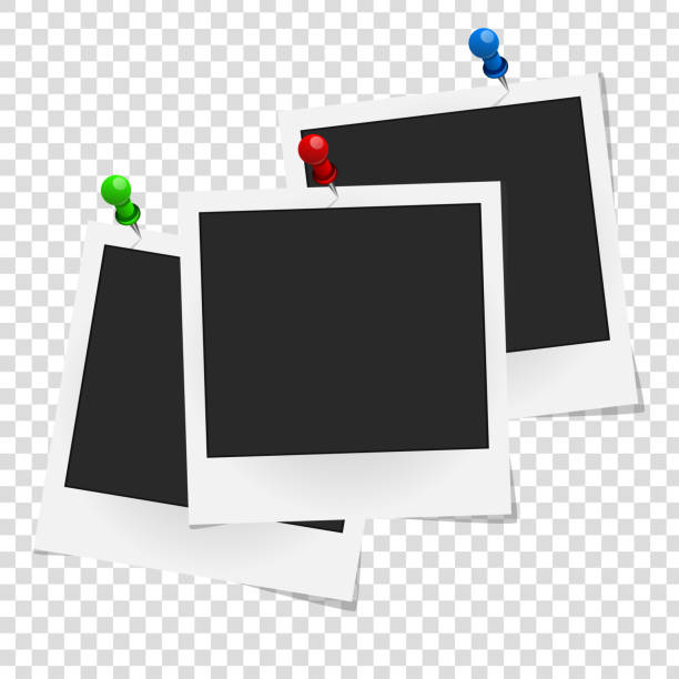 istock Set of realistic vector photo frames on colored pins. Template photo design. Vector illustration 860253914