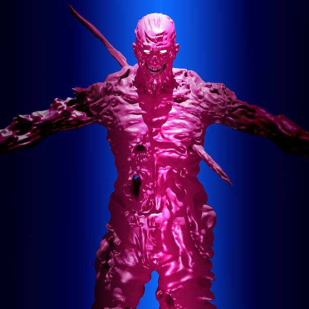istock An immortal demon pierced by an iron rod stands. 3D illustration. 860254448