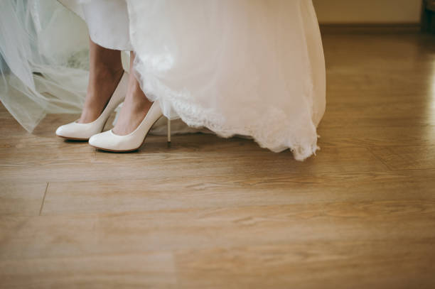 istock Bride Putting On Wedding Shoes 860261622
