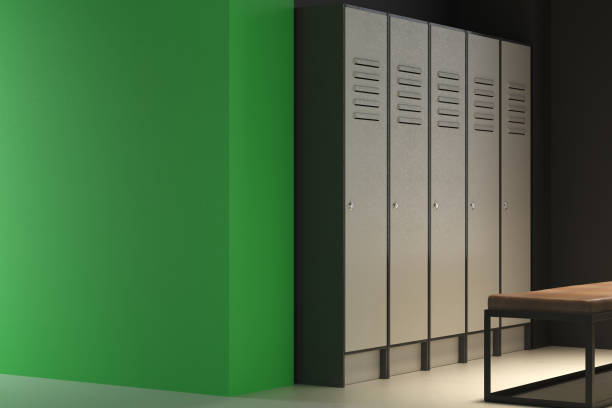 istock Contemporary green locker room with empty wall 860263754