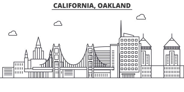 california oakland architektura linii skyline ilustracji. liniowy wektorowy pejzaż miejski ze słynnymi punktami orientacyjnymi, zabytkami miasta, ikonami designu. poziome z edytowalnymi pociągnięć - san francisco county skyline vector bridge stock illustrations