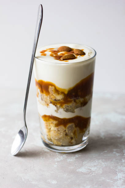 istock Chocolate chia pudding parfait with caramel, crambl and ricotta 860275384