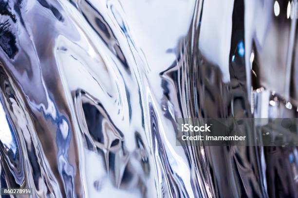 Blue Abstract Background Shiny Metal Reflection Copy Space Stock Photo - Download Image Now