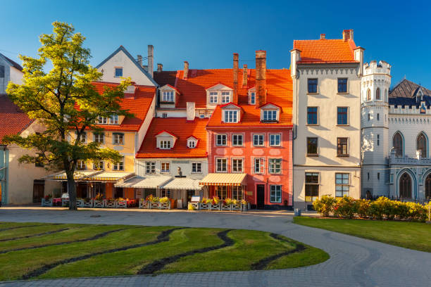 City square in the Old Town of Riga, Latvia stock photo