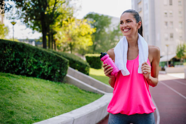 istock Smiling woman on running 860292394