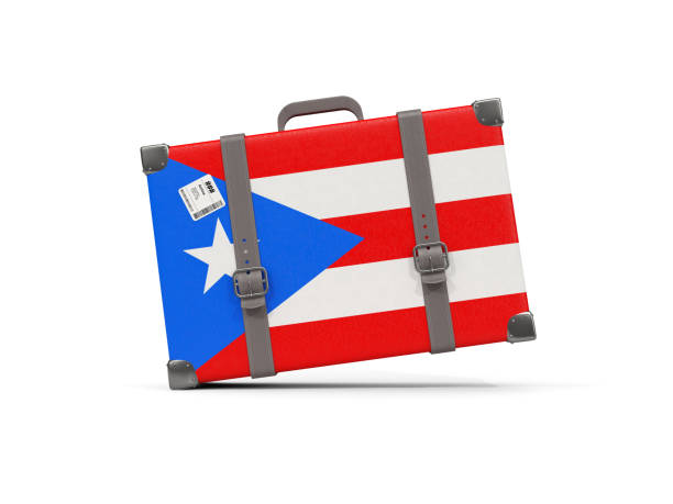 istock Luggage with flag of puerto rico. Suitcase isolated on white 860305330
