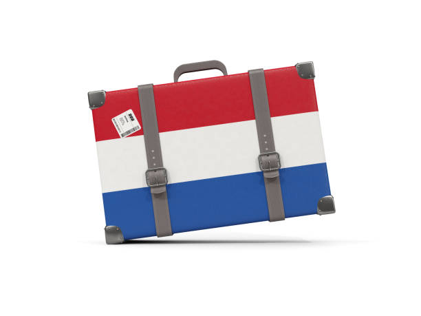 ilustrações de stock, clip art, desenhos animados e ícones de luggage with flag of netherlands. suitcase isolated on white - suitcase flag national flag isolated on white