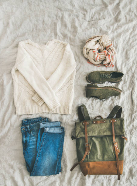 istock Flat-lay of Fall lady' s clothes outfit, top view 860309886