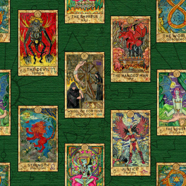 istock Seamless background with layout of colorful Tarot cards 860318036