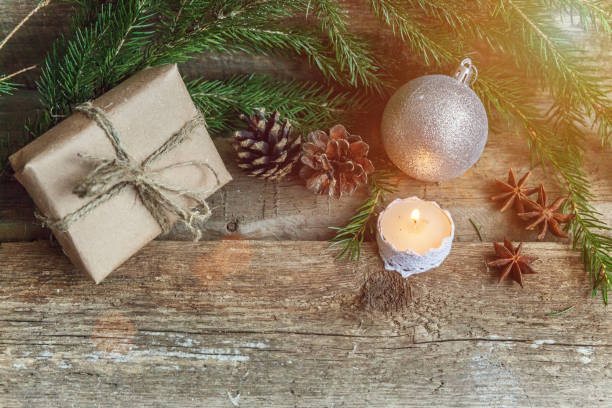 istock Christmas decorations on a wooden background 860319096