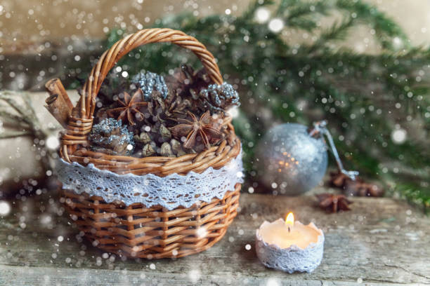 istock Christmas decorations on a wooden background 860319190