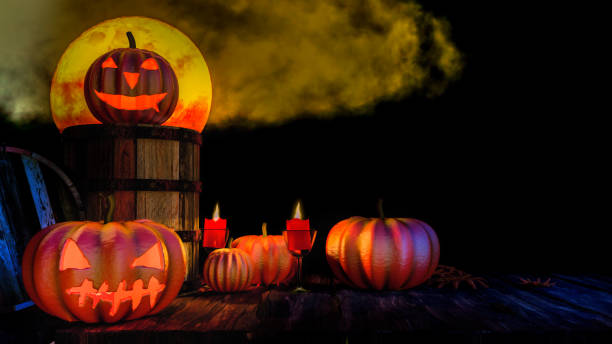 istock Halloween pumpkin on wooden table 860328346