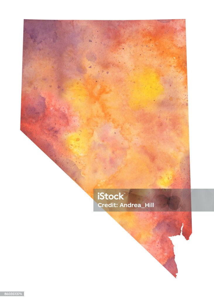Akvarell karta över den amerikanska delstaten Nevada i höstfärger - Royaltyfri Akvarell på papper Illustrationer
