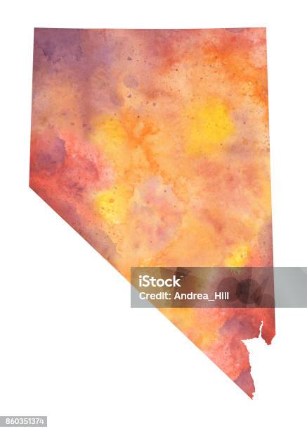 Akvarell Karta Över Den Amerikanska Delstaten Nevada I Höstfärger-vektorgrafik och fler bilder på Akvarell på papper
