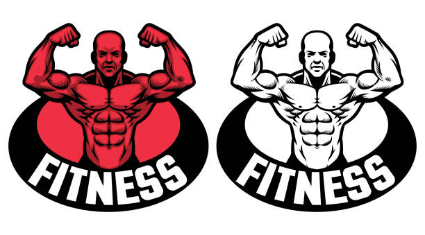 ilustrações de stock, clip art, desenhos animados e ícones de bodybuilder posing show his body - healthy lifestyle men boxing dumbbell