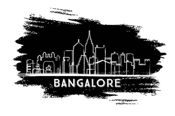 bangalore indien skyline silhouette. hand gezeichnete skizze. - india bangalore contemporary skyline stock-grafiken, -clipart, -cartoons und -symbole