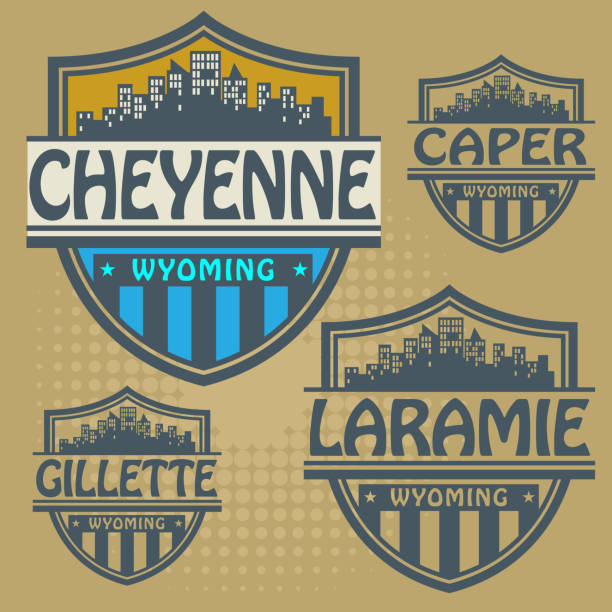 Label set with names of Wyoming cities Label set with names of Wyoming cities, vector illustration casper wyoming stock illustrations