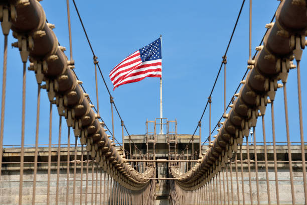 istock American flag on Brooklyn Bridge 860363714