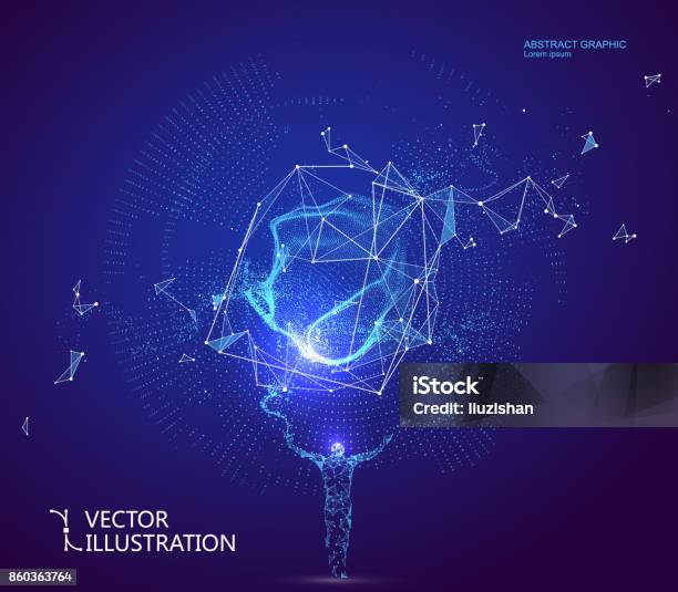 Lines Connected To Science Fiction Scene Symbolizing The Meaning Of Artificial Intelligence Stock Illustration - Download Image Now