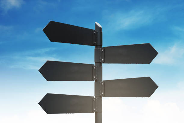 istock Blank street sign post, on blue sky and white clouds background 860366246