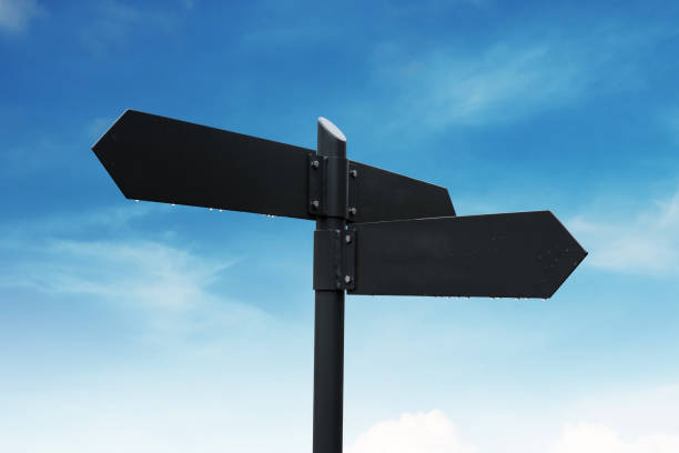 istock Blank street sign post, on blue sky and white clouds background 860366286