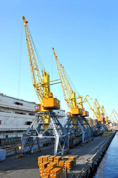 istock Port cargo crane, train and metal 860370184