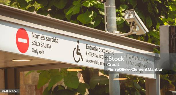 Sign Indicating In Catalan Spanish And English Stock Photo - Download Image  Now - Accessibility, Assistance, Blue - iStock