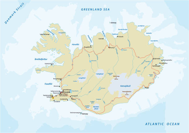 아이슬란드의 공화국의 상세한도 지도 - iceland stock illustrations