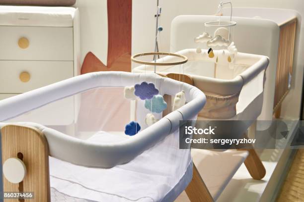 Baby Cradle And Crib Stock Photo - Download Image Now - Crib, Baby - Human Age, Store